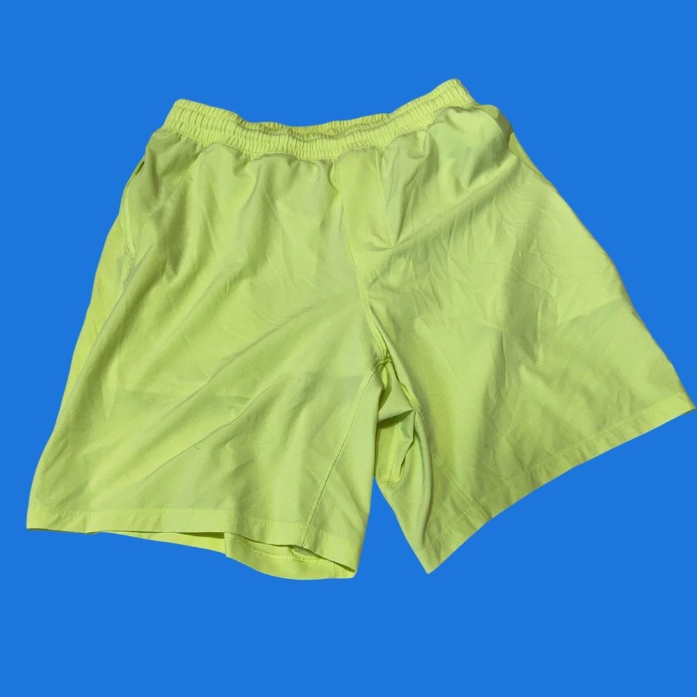 Lululemon Pace Breaker Lined Short 7 Mens Small Neon Yellow Running Athletic